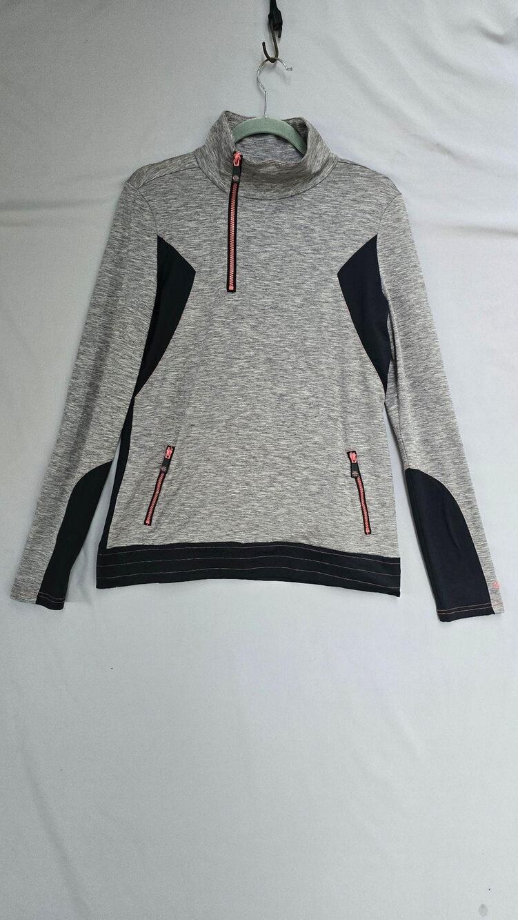 Cruel Shirt Womens Medium Gray Colorblock 1/4 Zip Mock Neck Pockets Stretch